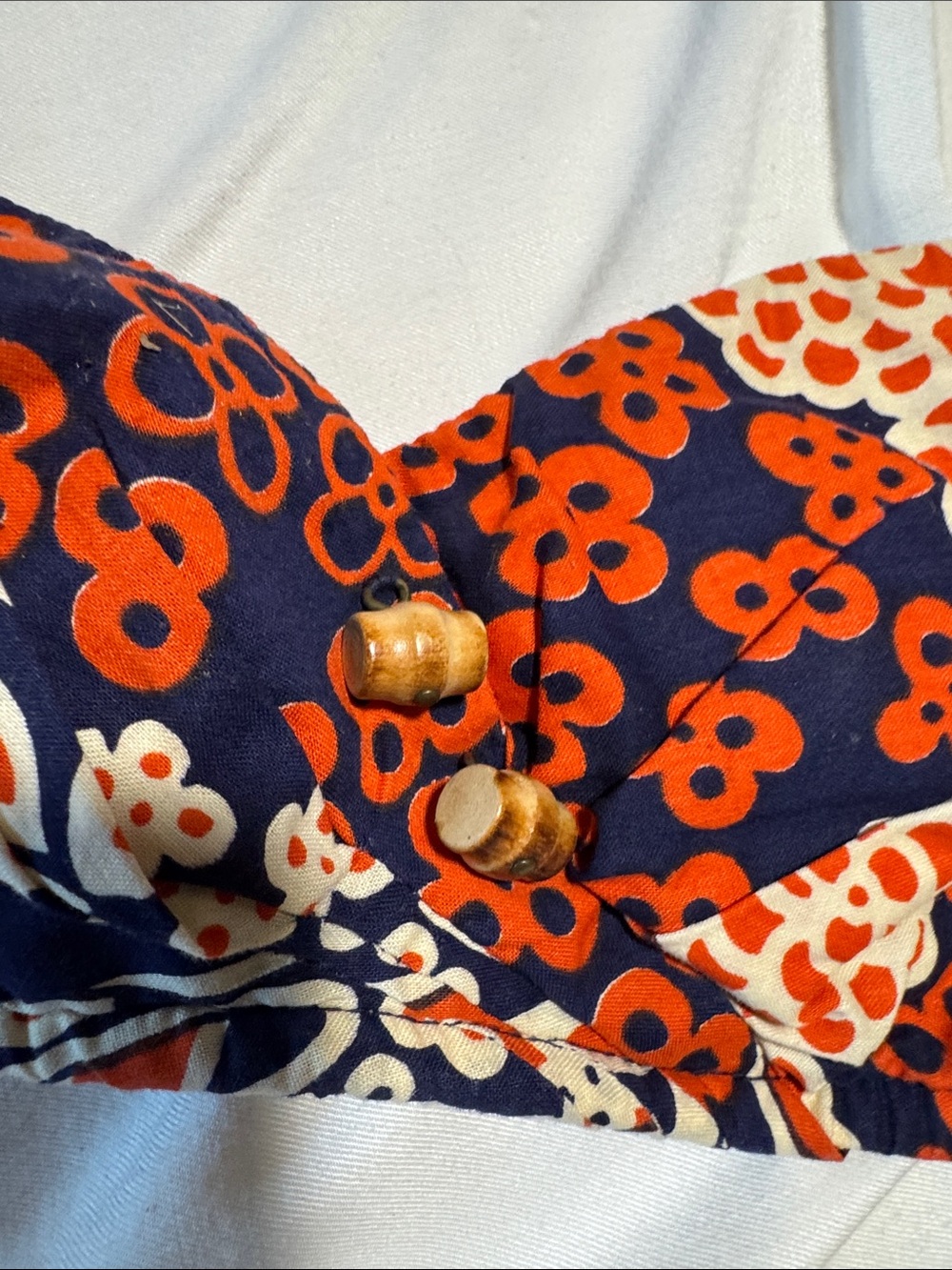 Three-Piece vintage, 100% cotton Bikini Set with Skirt - Orange Navy White - Picture 8 of 9